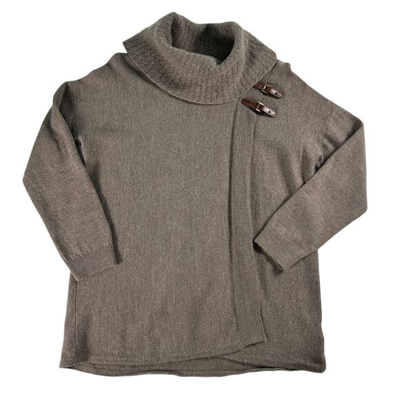 Ellen Tracy Sweater Extra Fine Merino Wool Cowl Neck Tan Brown Womens XL Office - Picture 1 of 16